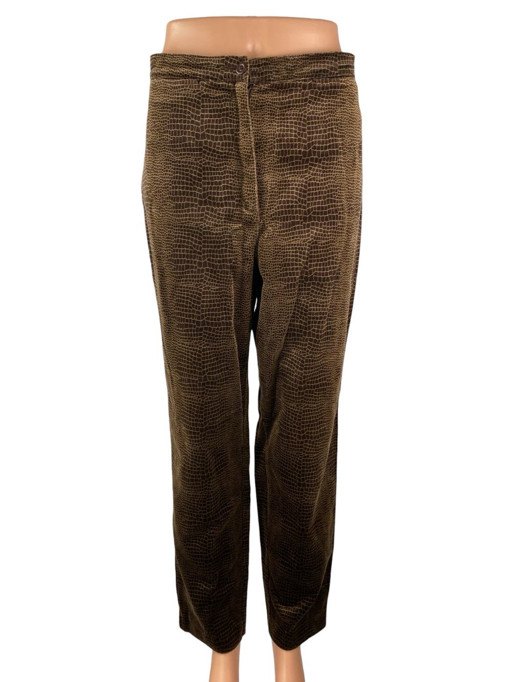 Liz Claiborne Women's Tan Snakeskin Croc High Rise Straight Trousers Pants 14